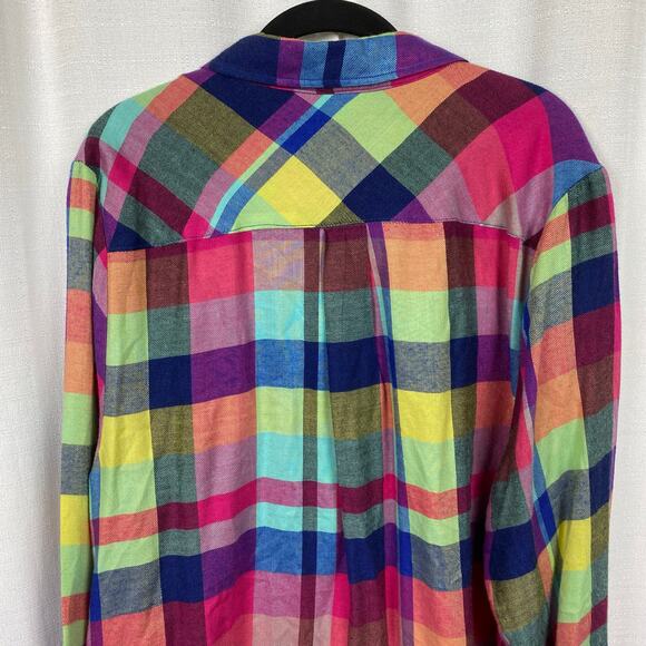 Torrid Bright Rainbow Plaid Brushed Fleece Button Up Shirt Sz.2 - Picture 10 of 13